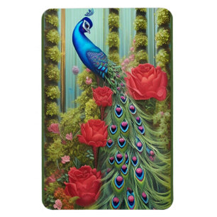 Imán Pavo Real Azul en Rosa y Jardín Fern