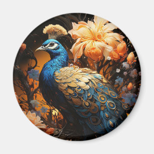 Imán Pavo real azul y dorado generado por IA