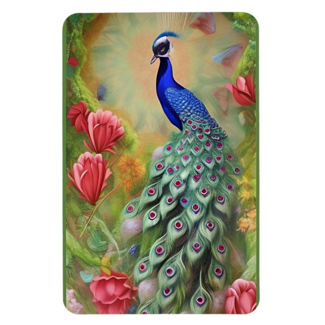 Imán Pavo real en un jardín rosado (Vertical)