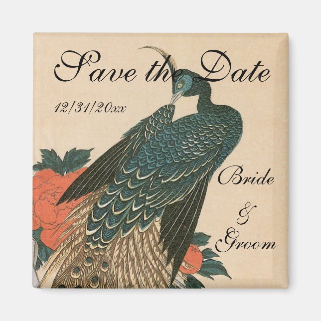 Imán Pavo real y peonías de Hiroshige Boda (Frente)