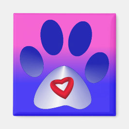 Imán Paw de degradado azul y blanco con corazón