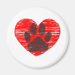 Imán Paw De Perro Esbozada En El Corazón Rojo