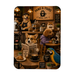 Imán Paws and Pours, cafetería de animales