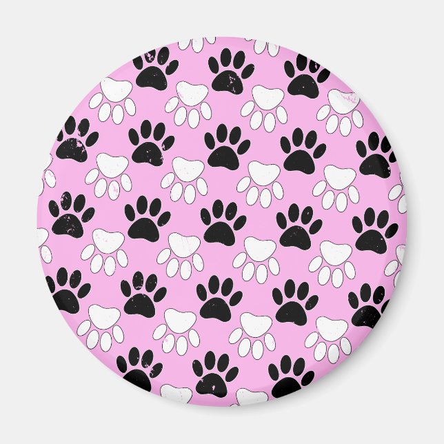Imán Paws Blancos Y Negros Con Dolor En Fondo Rosa (Frente)