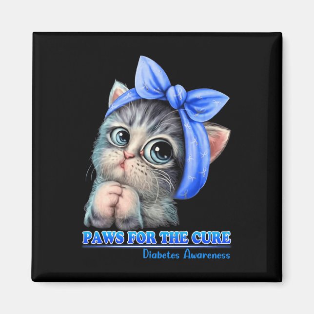 Imán Paws For Cure Diabetes Awareness Cute Cat Blue (Frente)