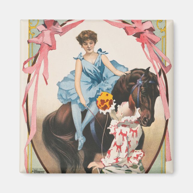 Imán Payaso Entregando Flores A Una Mujer A Caballo (Frente)