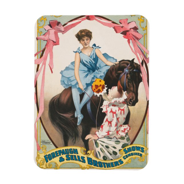 Imán Payaso Entregando Flores A Una Mujer A Caballo (Vertical)