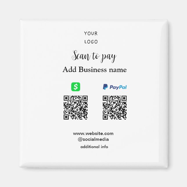 Imán Paypal Cashapp scan para pagar QR añadir nombre de (Frente)