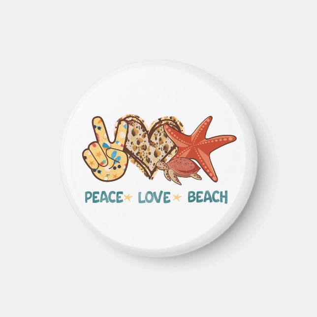Imán Paz, amor, playa | Paz manual, corazón, tortuga (Frente)