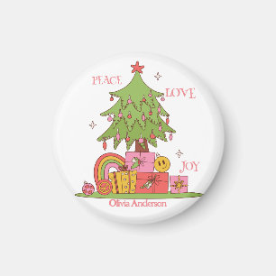 Imán Paz, amor y alegría - Árbol de Navidad retro lindo