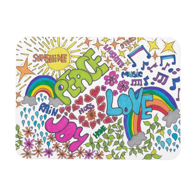 Imán Paz, amor y alegría estilo retro de los años 60 (Horizontal)