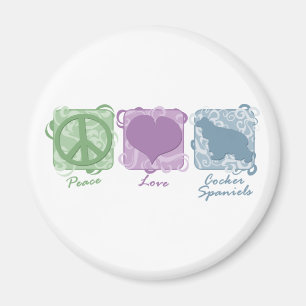 Imán Paz, amor, y perros de aguas de cocker en colores