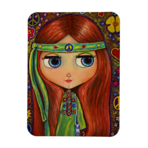 Imán Paz verde del flower power de la muñeca del chica