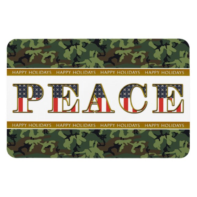 Imán Peace Happy Holidays Camo Square Magnet (Horizontal)
