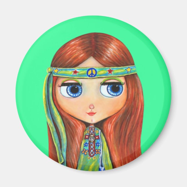 Imán Peace Hippie Doll Magnet (Frente)