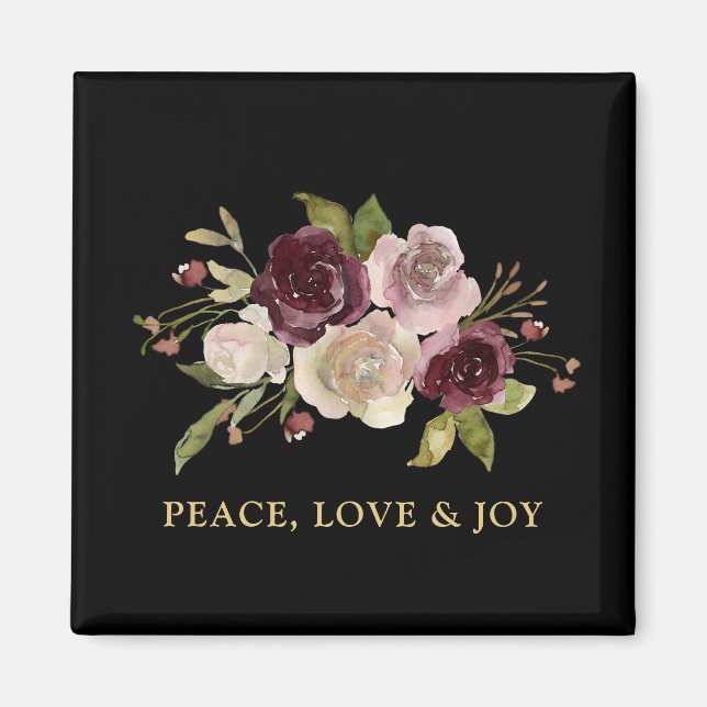 Imán Peace Love and Joy Winter Bouquet Black Holiday (Frente)