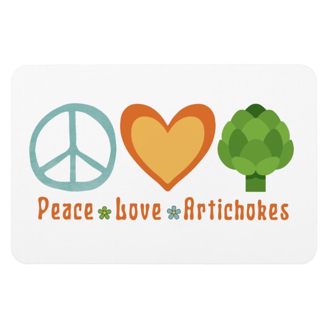 Imán Peace Love Artichokes Vegan Veggie Hippie Foodie (Horizontal)