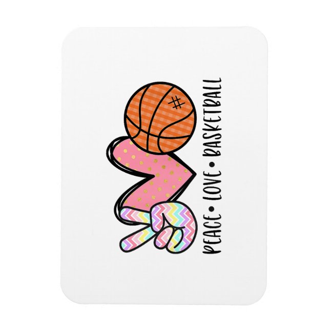 Imán Peace Love Basketball Heart for Women Adolescentes (Vertical)