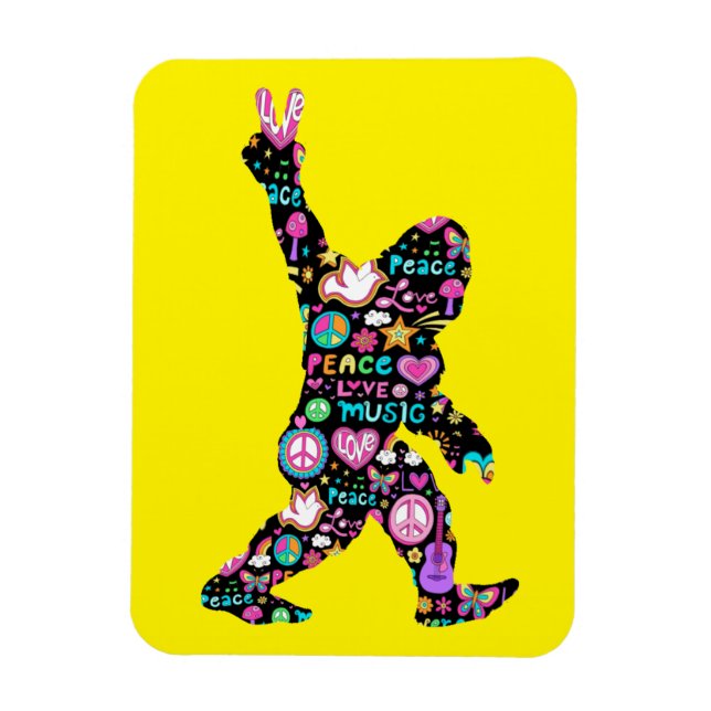 Imán Peace Love Bigfoot Hippie Funny Bigfoot Lover (Vertical)