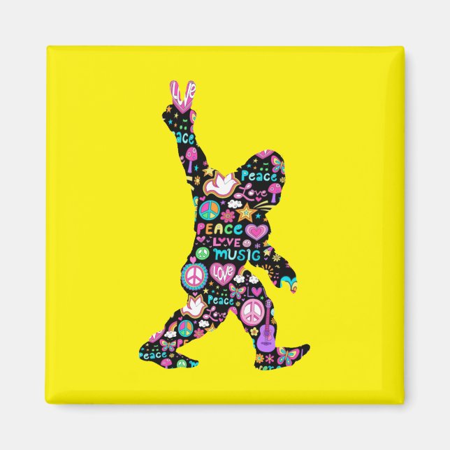 Imán Peace Love Bigfoot Hippie Funny Bigfoot Lover (Frente)