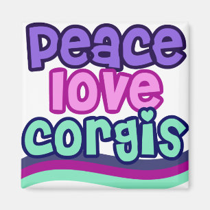 Imán Peace Love Corgi Retro
