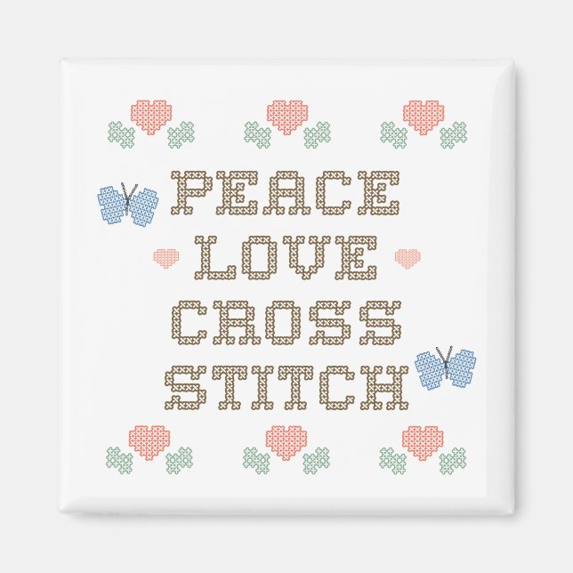 Imán Peace Love Cross Stitch Magnet (Frente)