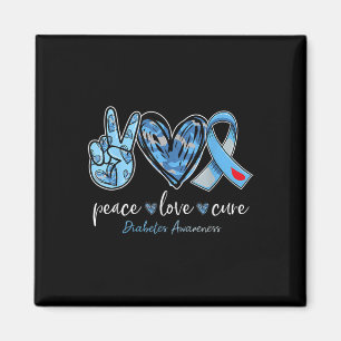 Imán Peace Love Cure Blue Ribbon Diabetes Awareness Mon