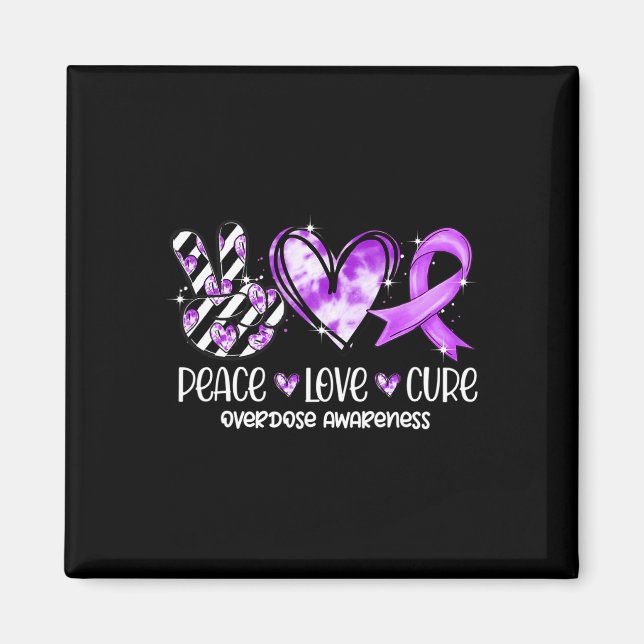 Imán Peace Love Cure Purple Ribbon Sobredosis (Frente)