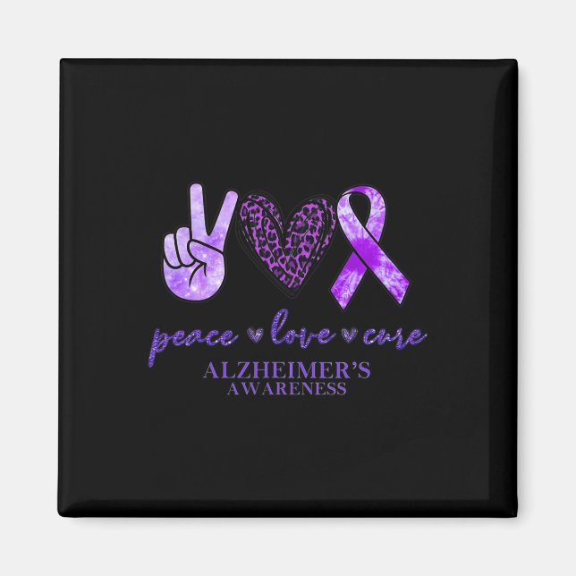 Imán Peace Love Cure Ribbon Leopard Alzheimer Brain Awa (Frente)