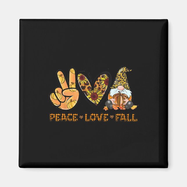 Imán Peace Love Fall Fun Gnome Autumn Lover Pumpkins Ha (Frente)