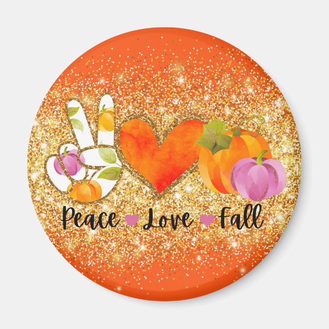 Imán Peace Love Fall Personalizado de otoño texto y col (Frente)