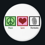 Imán Peace Love Forensics<br><div class="desc">Si la ciencia forense les resulta fascinante,  este es el diseño perfecto. Presenta un signo de paz,  corazón y huellas dactilares.</div>