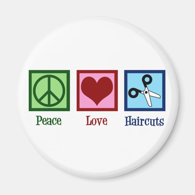 Imán Peace Love Haircuts (Frente)