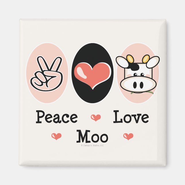 Imán Peace Love Moo Cow Magnet (Frente)