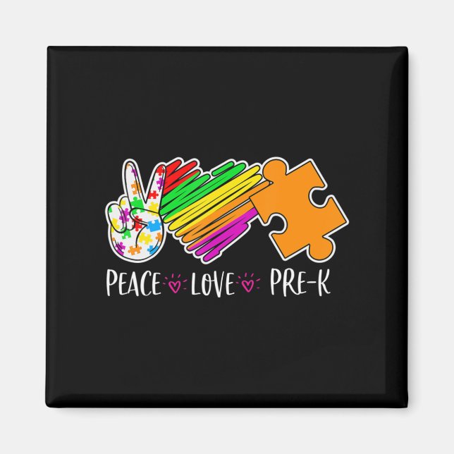 Imán Peace Love Pre-K Autism Awareness - 100 days smart (Frente)
