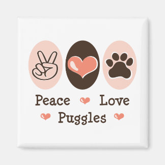 Imán Peace Love Puggles Magnet