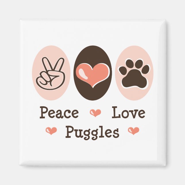 Imán Peace Love Puggles Magnet (Frente)