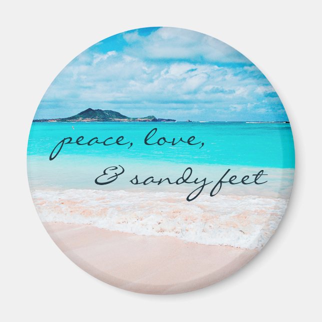 Imán Peace Love Sandy Feet Hawaii Tropical Beach Photo (Frente)