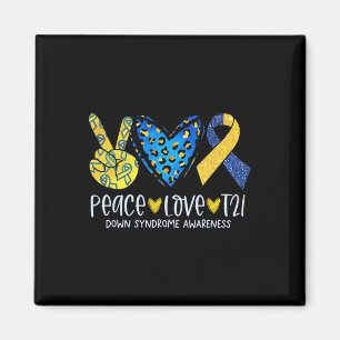 Imán Peace Love T21 Blue Yellow Ribbon Down Syndrome w