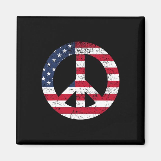 Imán Peace Sign Patriotic Usa Flag Peace And Love  (Frente)