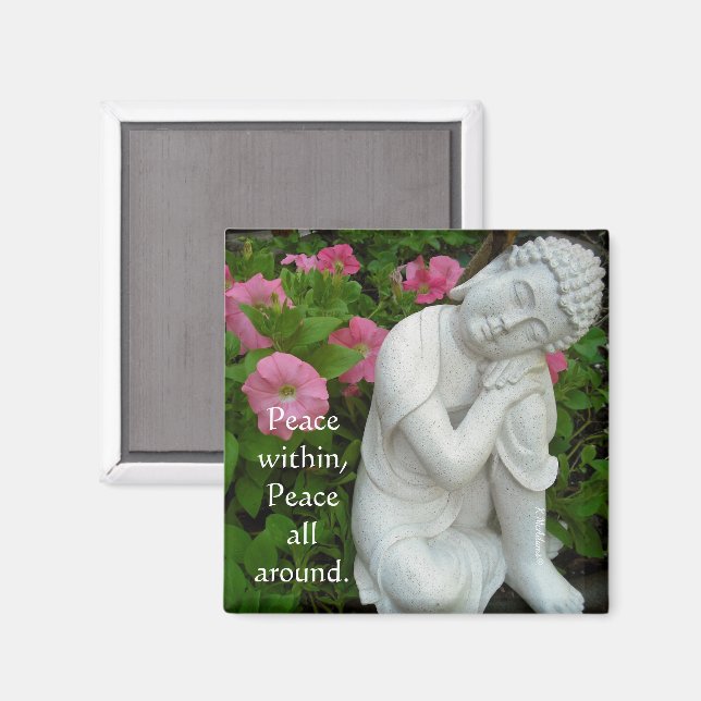 Imán Peaceful Buddha Garden Magnet – Editable Zen Text (Anverso/Reverso)