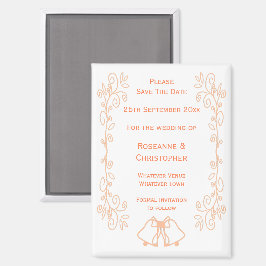 Imán Peach Bells Scrollwork Wedding Guardar La Fecha