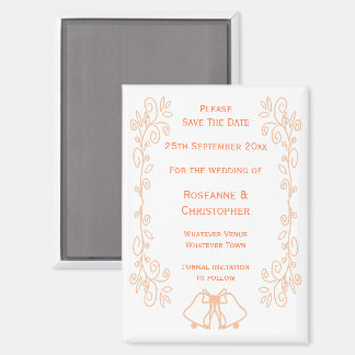 Imán Peach Bells Scrollwork Wedding Guardar La Fecha