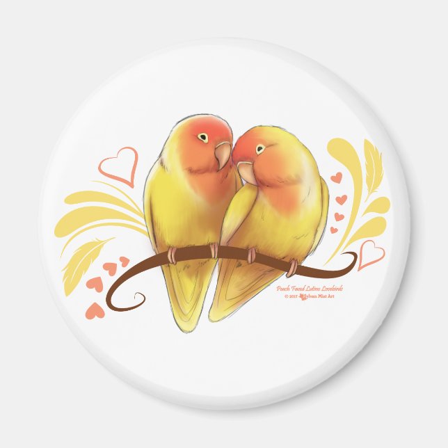 Imán Peach Faced Lutino Lovebirds (Frente)
