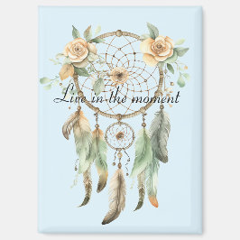 Imán Peach Floral Green Feathers Dream Catcher