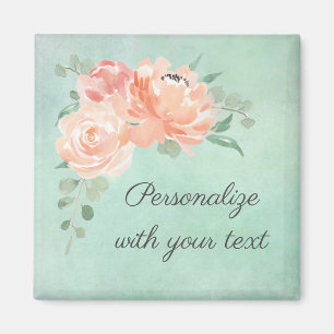 Imán Peach Floral on Aqua Background con tu texto