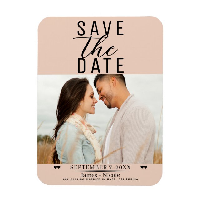 Imán Peach Save the Date Boda Photo (Vertical)