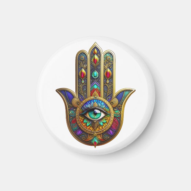 Imán Peacock Color Flower Petals Hamsa Green Third Eye (Frente)