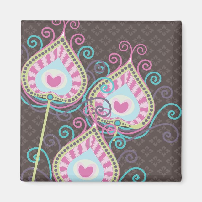 Imán Peacock Fancy Feathers Damask (Frente)