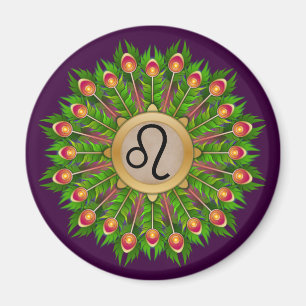 Imán Peacock Feather Wreath Zodiac Rótulo Leo